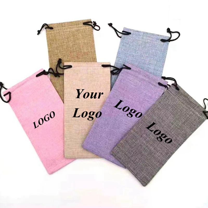 100pcs Custom Logo Free 18x9cm Customized Eye Glasses Cellphone Bag Case Cleaning Linen Microfiber Sunglasses Pouch Soft Eyewear