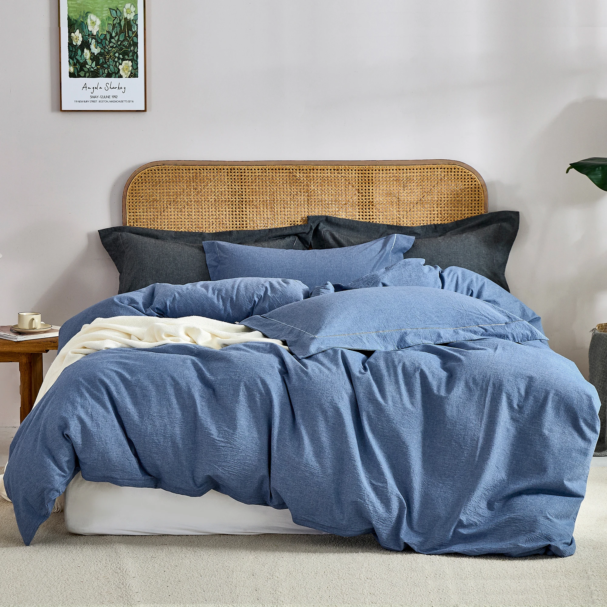 

JELLYMONI 100% Washed Cotton 3 Pieces Duvet Cover - Linen Like Textured Breathable Comforter Cover with Pillow Shams