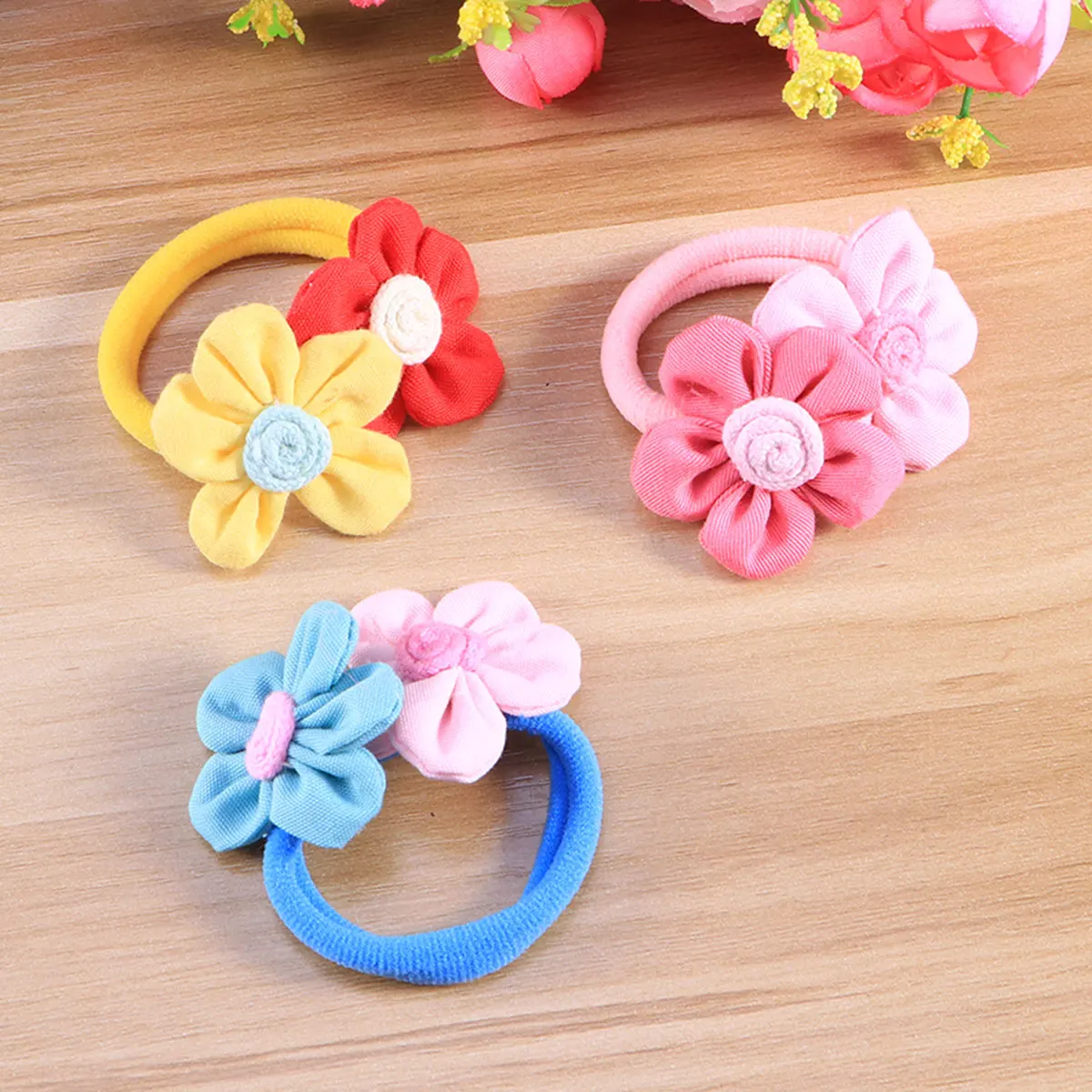 

3pcs Flower Hair Bands Elastic Ties Pretty Lovely Girl Child Vibrant Color Durable Rubber Stable Hair Care Styling