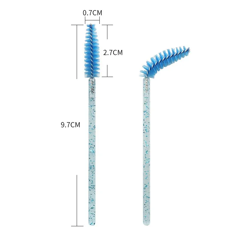 Brosse de mascara en spirale de poulet avec poils en nylon, baguette en cristal, détail de maquillage personnalisable, 4 sacs par lot