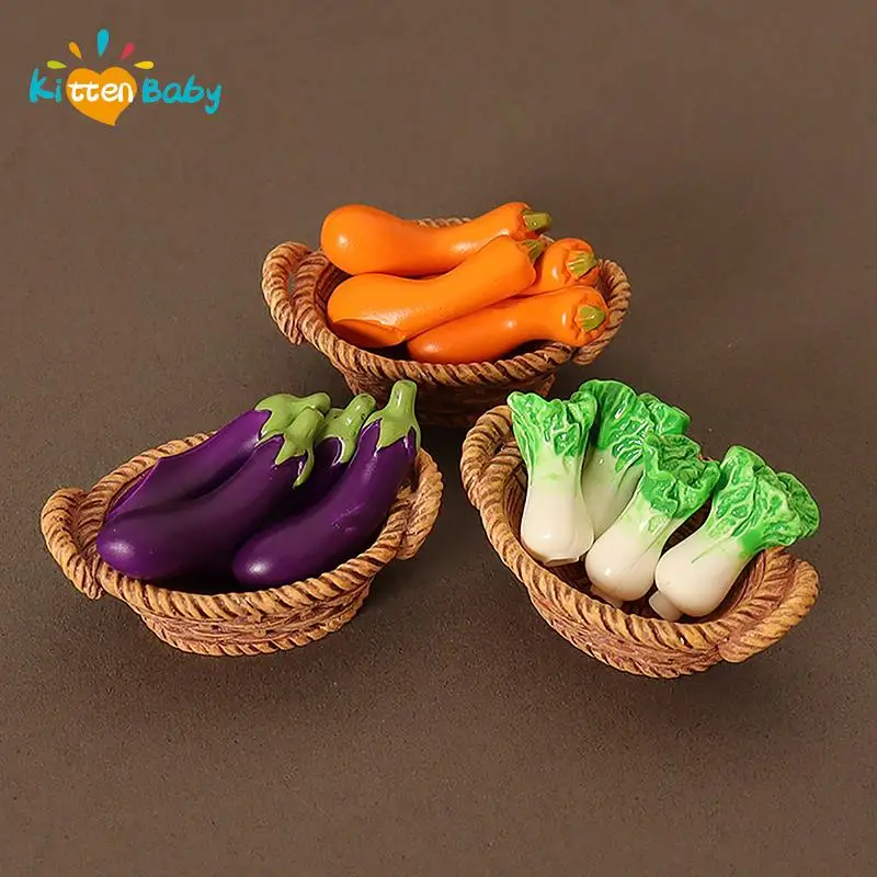 

1:12 Mini Simulation Artificial Fruits and Vegetables Doll House Vegetable Bamboo Basket Miniature Accessories Pretend Play Toys