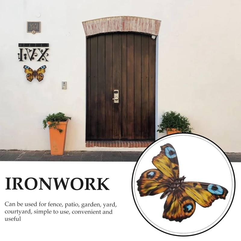 Outdoor Wall Decor Butterfly Decoration Metal Butterfly Wall Decor For Fence Metal Wall For Home Decorations Easy To Use Yellow