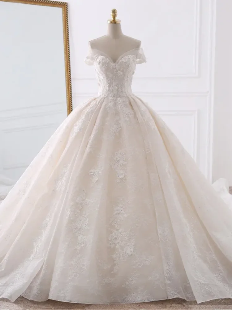 Custom 2026 Woman Elegant Off Shoulder Ball Gown Wedding Dress Luxury 3D Flower Lace Bridal Gown  Plus Size Vestido De Novia view 3