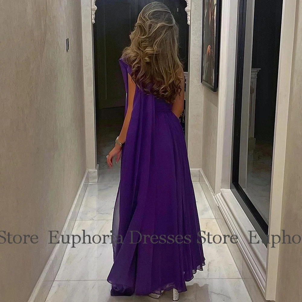 Glitz and Glam Ball Gowns Jersey A-line Formal Evening Dress Purple Strapless Shawl Pleat Tiered 2025 Prom Gown Long