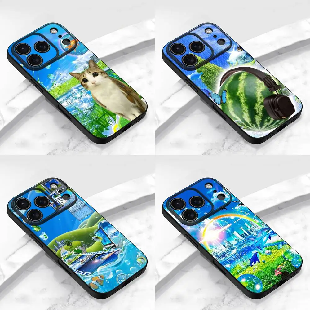 F-Frutiger Aero Fish Cat Phone Case For iPhone 14,16,12,13,15,11,17,Pro,Max,Plus,E,Air,Mini  Soft Cover
