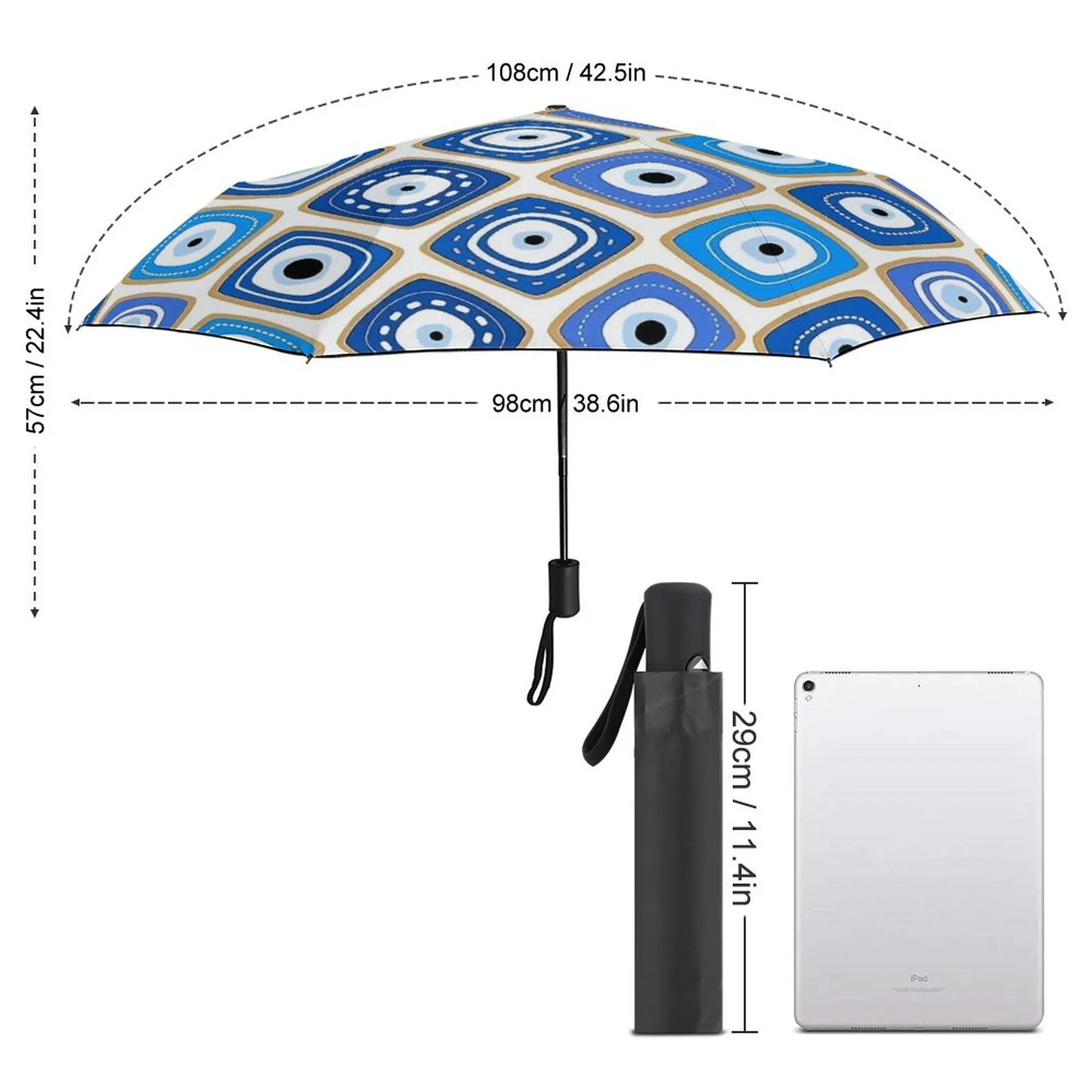 Folding Umbrella Blue Evil Eye Print Waterproof Umbrella Women Men  Automatic Sun Golf Cheap Umbrellas