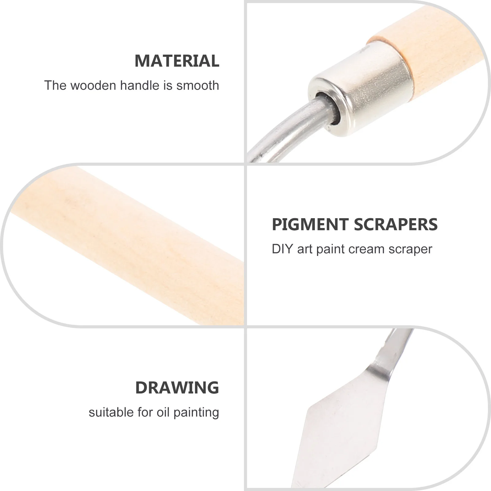 

5Pcs Premium Wood Handle Paint Scrapers Artistic Drawing Tools for Color Stirring on Various Materials Painting Scrapers