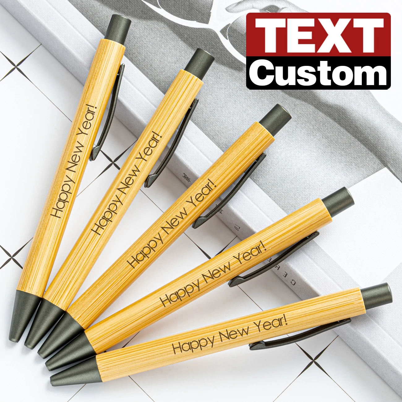 20-100Pcs Bamboo Pen Personalized Ballpoint Pens Stationery Party Office Supplies Customized Carve Text Business Baptism Gift