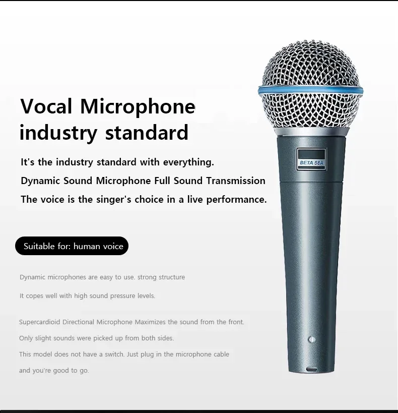 BETA 58A Supercardioid Dynamic Microphone For Stage Singing Professional Wired Microphone for Karaoke BBOX Recording Vocal