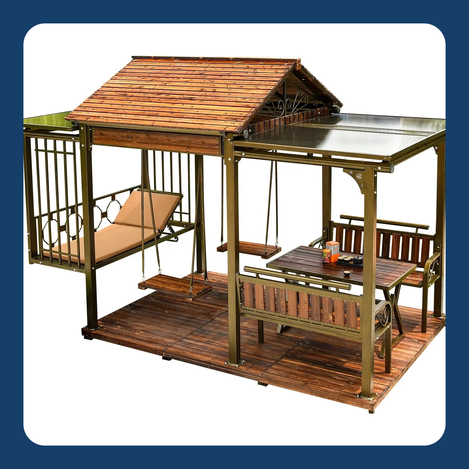 Seven celestial pavilions outdoor set with bed chair with dining table canopy, gazebo and gazebo