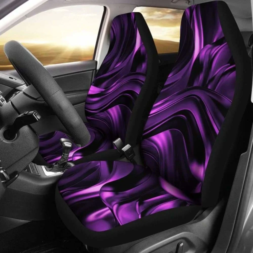 Purple & Black Abstract Swirls Car Seat Covers Pack of 2 Universal Front Seat Protective Cover