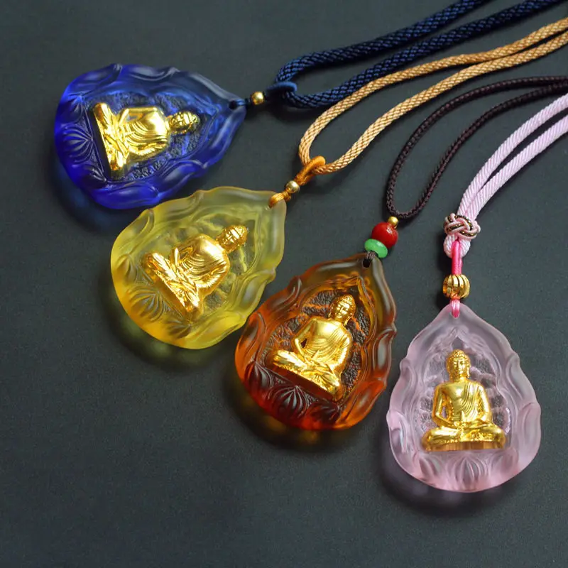 Medicine Buddha Pendant: Glazed Lotus, Longevity, Portable, Micro-Engraved Chain Necklace, Safe Buddha Statue Gifts view 5