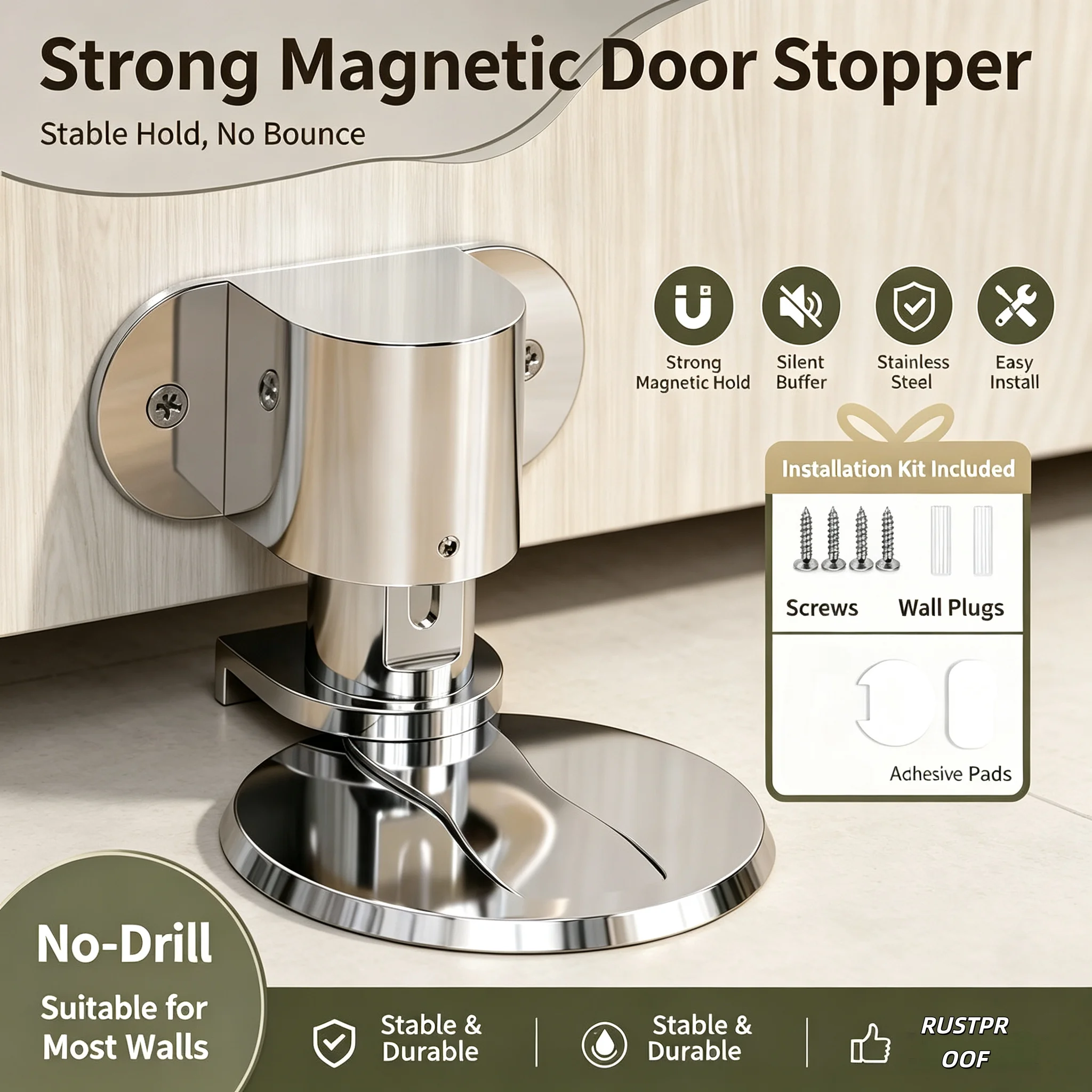 Adjustable Height Magnetic Floor Door Stopper, Punch-Free Windproof Door Catch, Heavy Duty Anti-collision Door Holder for Home D