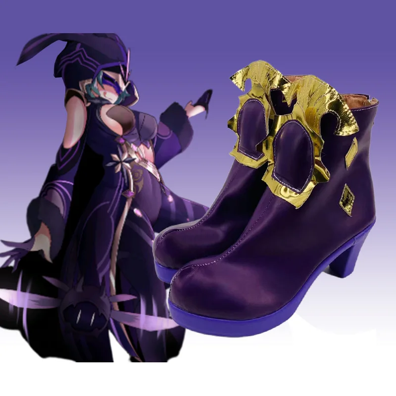 GenshinImpact Cosplay Cicin Mage Game Purple Shoes Heeled Booties