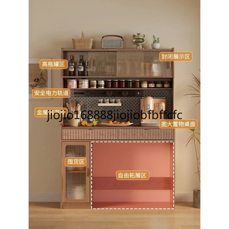 Suitable for Solid wood dining side cabinet dining table integrated living room wall high cabinet locker