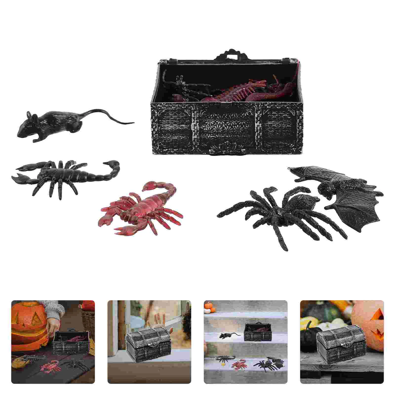 

Halloween Treasure Chest Animals Prank Toys Trick Scary Figurines Festival Children's Party Spider Props Artificial Fake