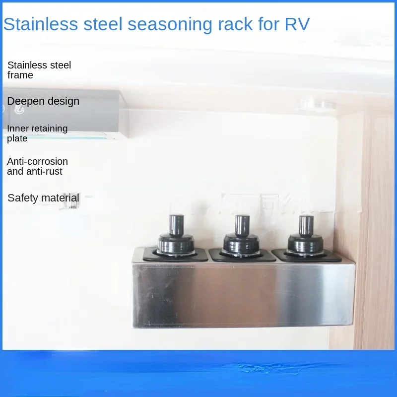 

Kitchen Seasoning Rack Household Spice Jar Stainless Steel Corner Shelf RV Motor Caravan