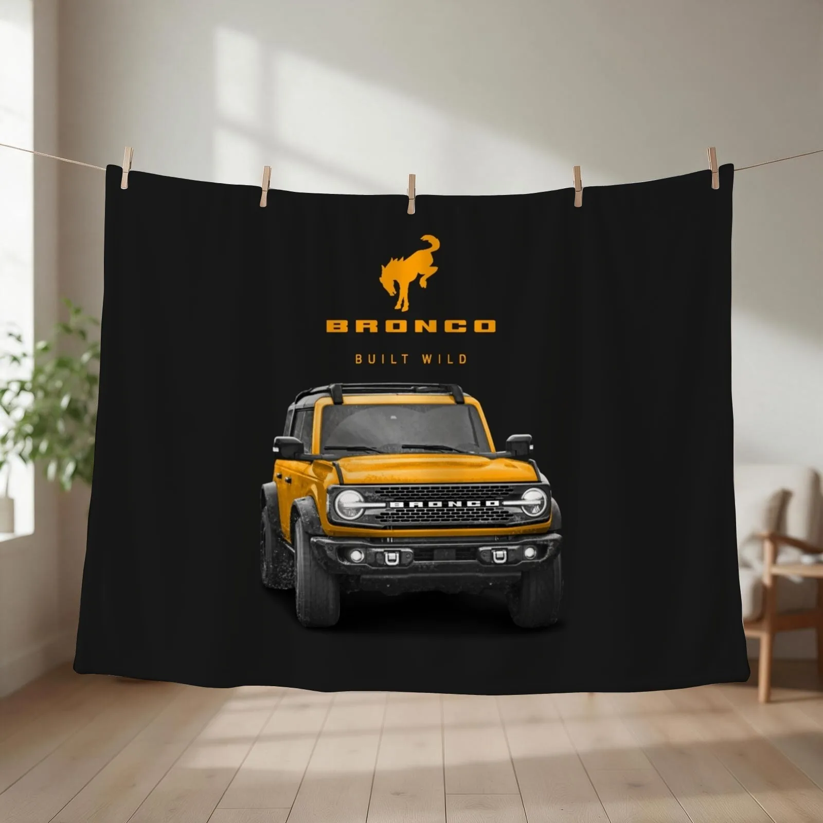 Bronco and Logo - Cyber Orange Throw Blanket couch cozy soft plush fuzzy picnic outdoor blanket