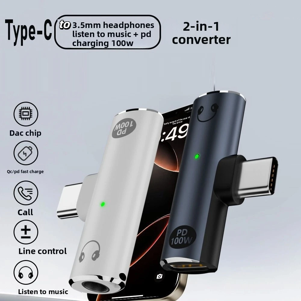 

PD 100W USB C To 3.5mm Adapter Aux Audio Jack Earphone Splitter 2-in-1 Audio Adapter Portale Converter USB C Charge Adapter