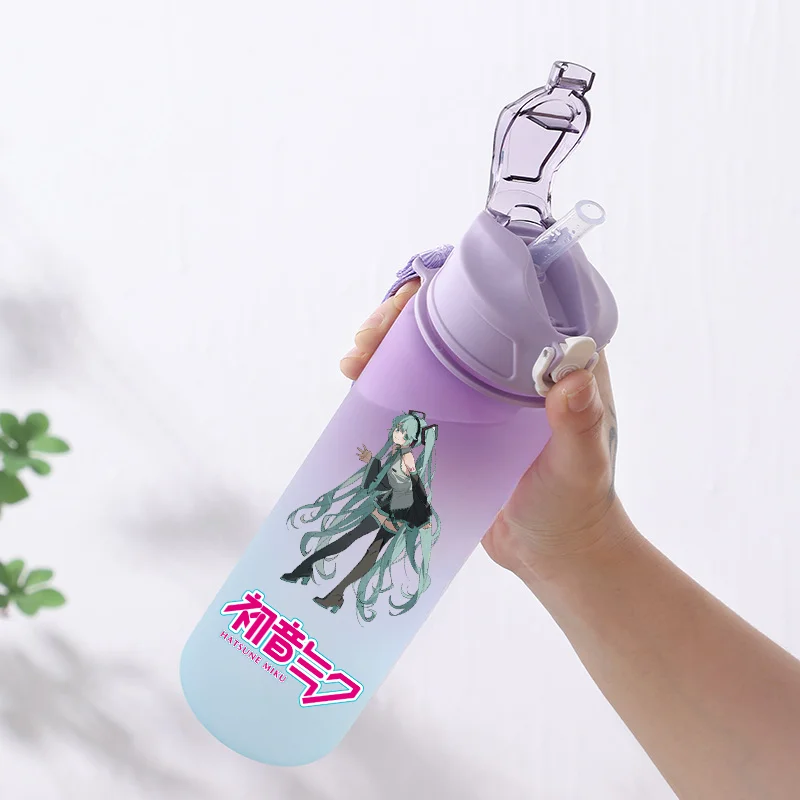 Hatsune Miku 750ml Cartoon Gradient Color Plastic Sippy Cup Outdoor Sports Aldult Portable Large Capacity Childrens Drinking Cup