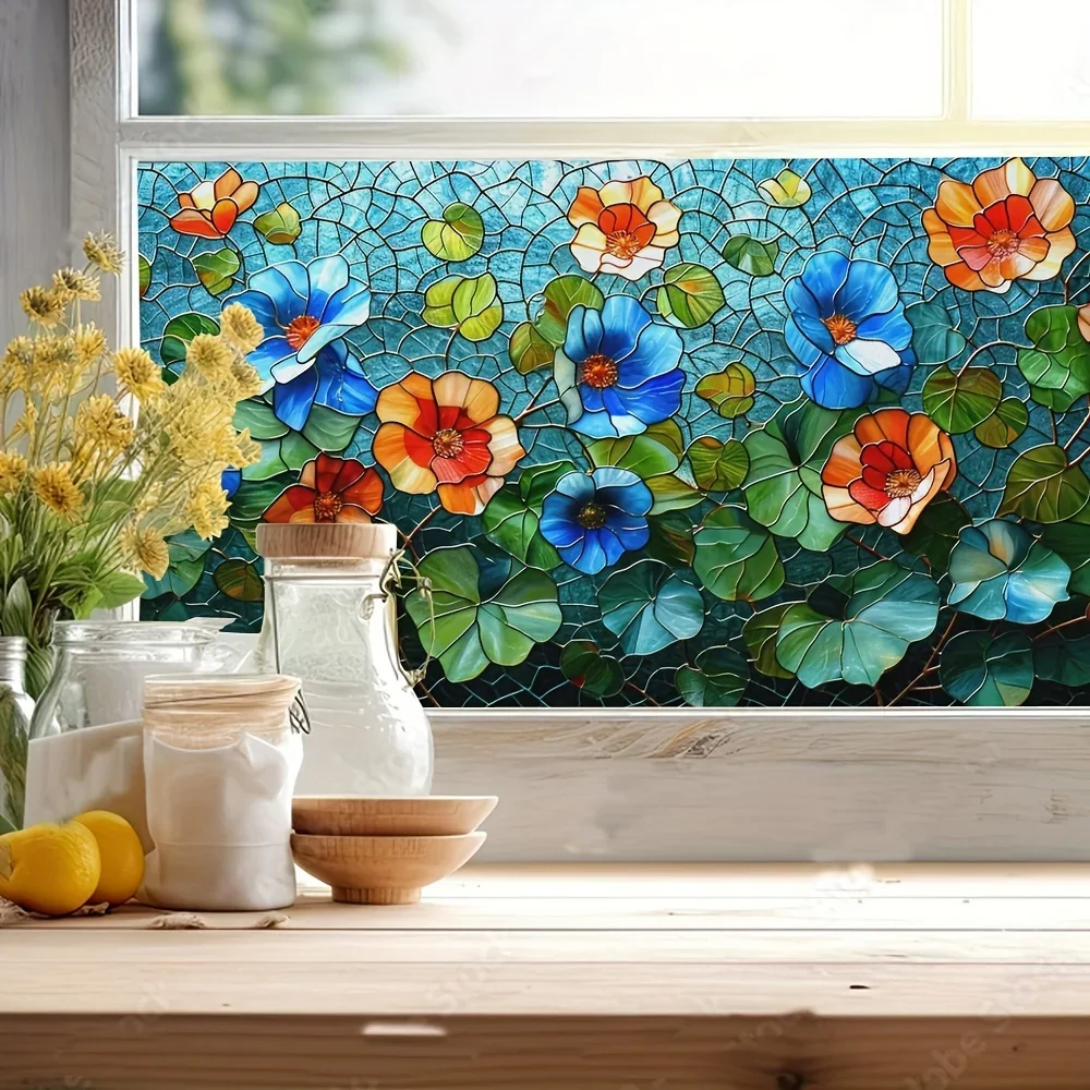 1pc Blumen fenster elektro statische Aufkleber nicht klebende Glasfenster dekoration für zu Hause Badezimmer Schlafzimmer Privatsphäre Vinyl folie