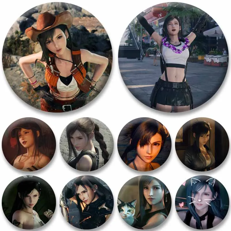 Cute Game Character Enamel Pins Final Fantasy Tifa Lockhart Button Brooches Backpack Lapel Badge Accessories Gamer Friends Gifts