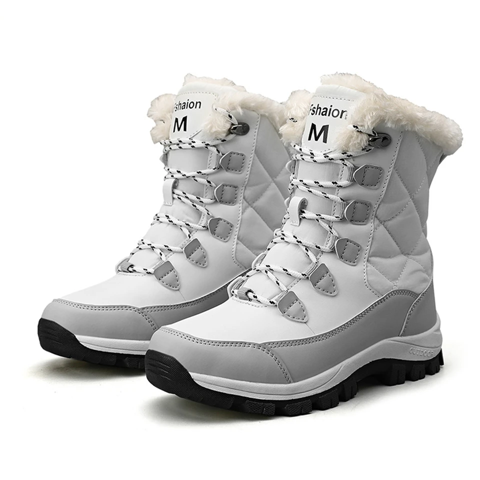

Womens Winter Snow Boots Waterproof Outdoor Warm Faux Fur Lined Shoes Non-Slip Lace-Up Platform Boots Female Thigh High Boots