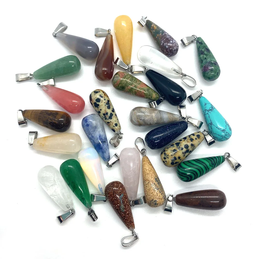 Wholesale Natural Stone Malachite Tiger Eye Stone Necklace Pendant 11x30mm Drop Shaped Opal Pendant DIY Earring Accessories 1pcs