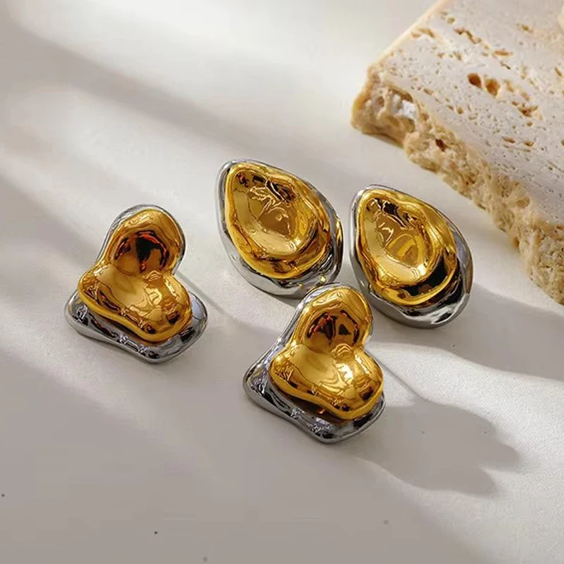 

EILIECK 316L Stainless Steel Two-layer Heart Stud Earrings For Women Trendy 18k Gold Plated Texture Fashion Ear Jewelry Gift