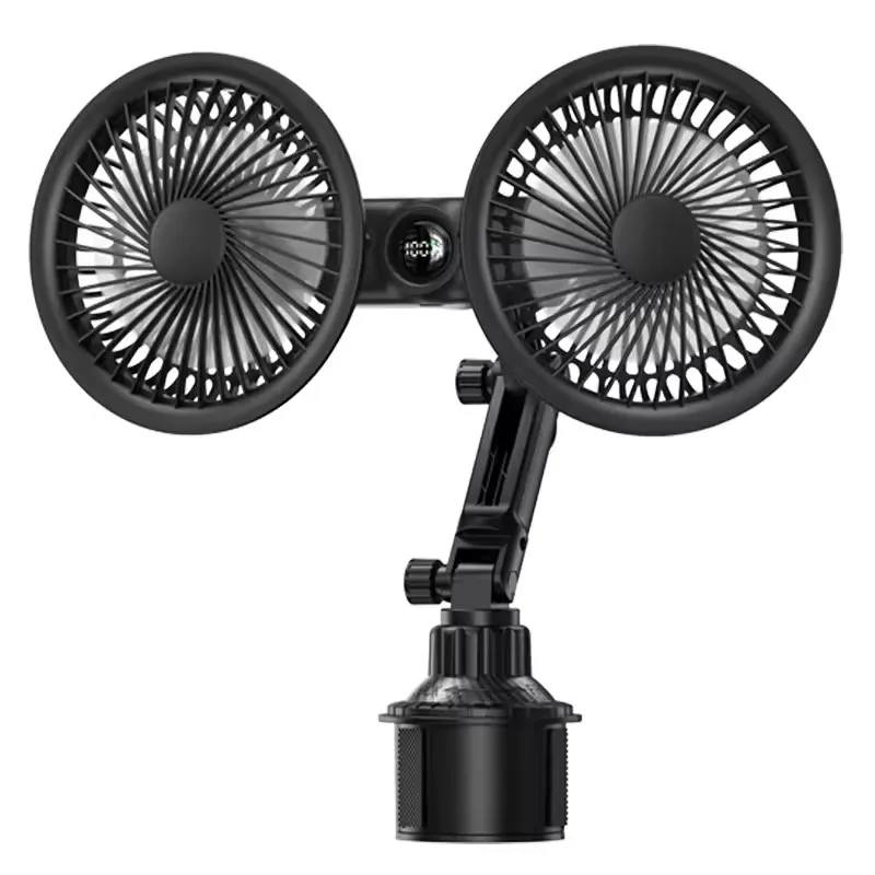 Car Rear Seat Dual Head Fan Adjustable Angle Quiet Portable Cooling Fan For Back Seat Passenger Summer Comfort Daily Use