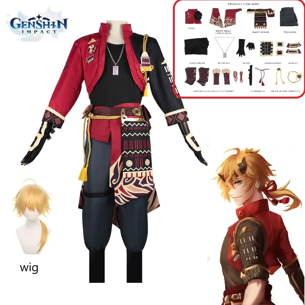 Thoma Cosplay Costumes Anime Genshin Impact Figure Halloween Costumes for Women Men Suit Wig Role Playing Clothing Party Uniform