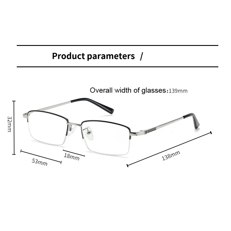عالية الجودة الأعمال المعادن نصف إطار نظارات للقراءة مكافحة الضوء الأزرق عالية الوضوح قصر النظر الشيخوخي النظارات + 1.0 إلى + 4.0