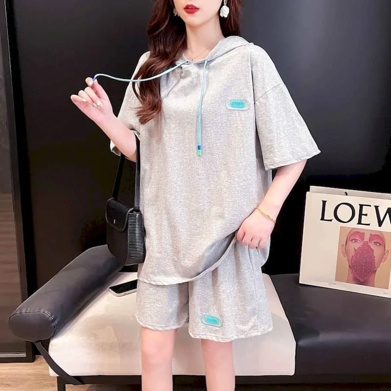 

Спортивный комплект с шортами, футболка с рукавами Hslf, комплект из 2 предметов, женская одежда, летняя спортивная одежда, костюмы, свободные комплекты повседневных брюк в корейском стиле