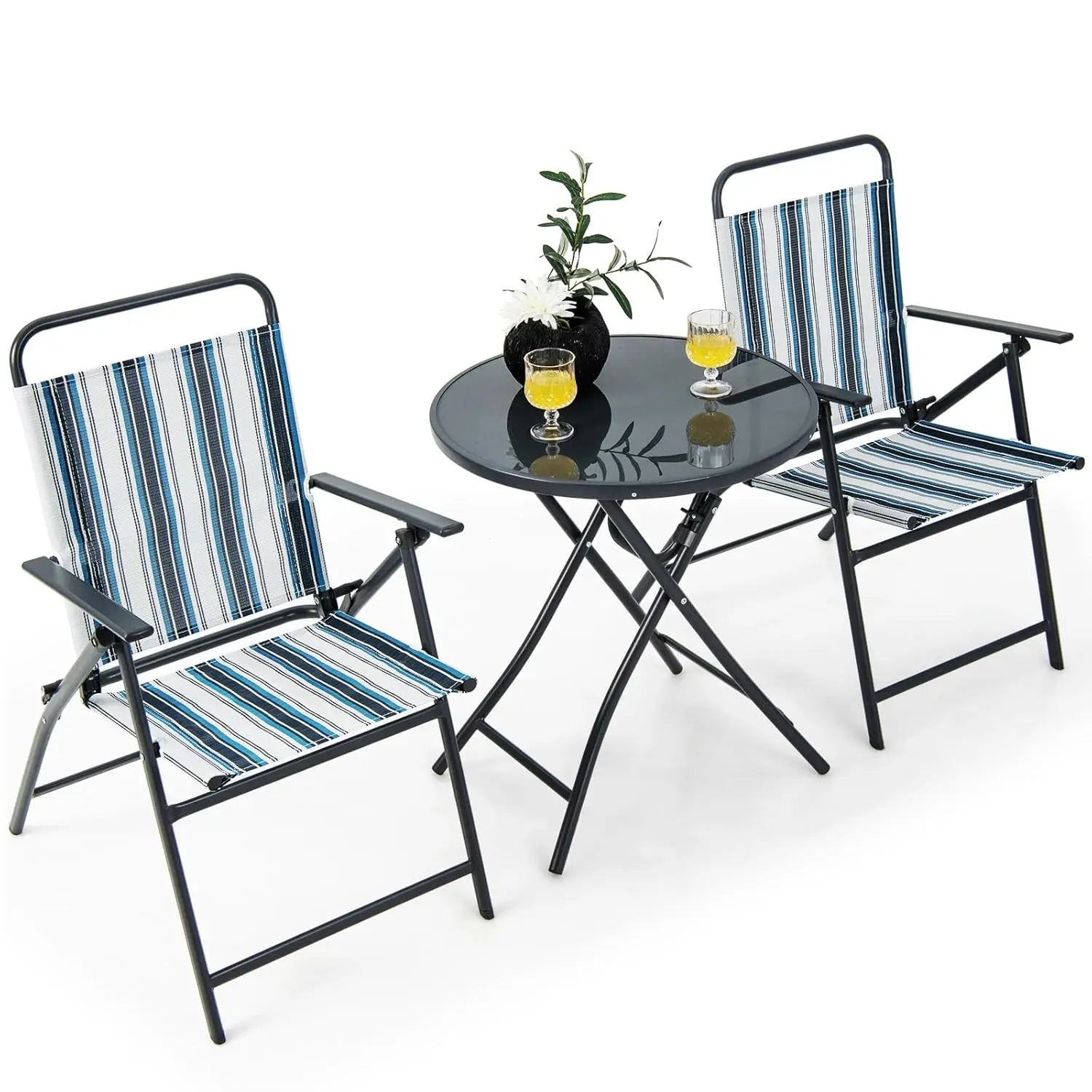 

3 Piece Folding Table and Chairs for Outside, Outdoor Dining Chair Set with Heavy-Duty Metal Frame, Portable Patio Bistro Set fo