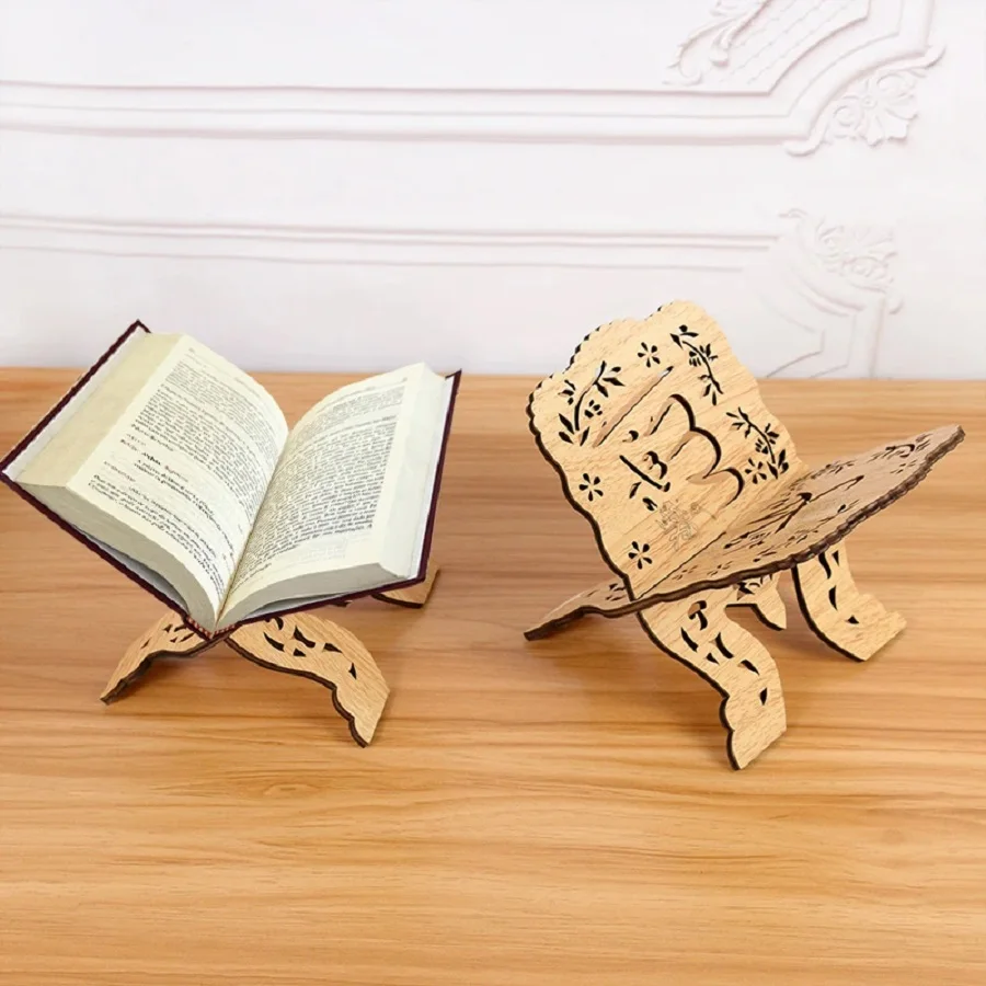 OurWarm Wooden Book Shelf Holder Holy Prayer Book Stand Wooden Plaque Islamic Eid Ramadan Mubarak Home Decoration