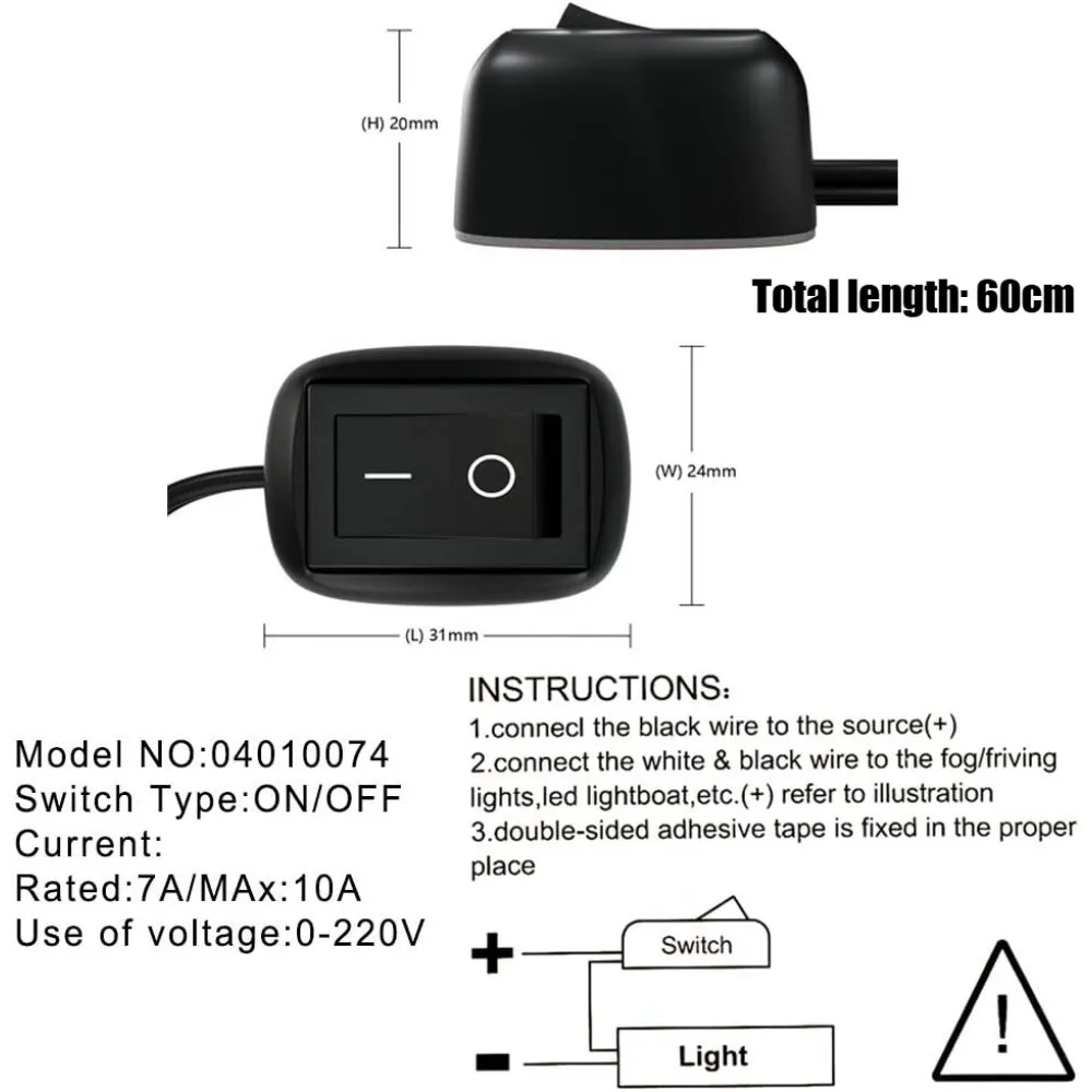 Toggle Switch Paste Type Universal Car Switch with Cable 60cm DC 12V for Fog Ring Drive Lights DRL LED Light Bar Mini Button view 3
