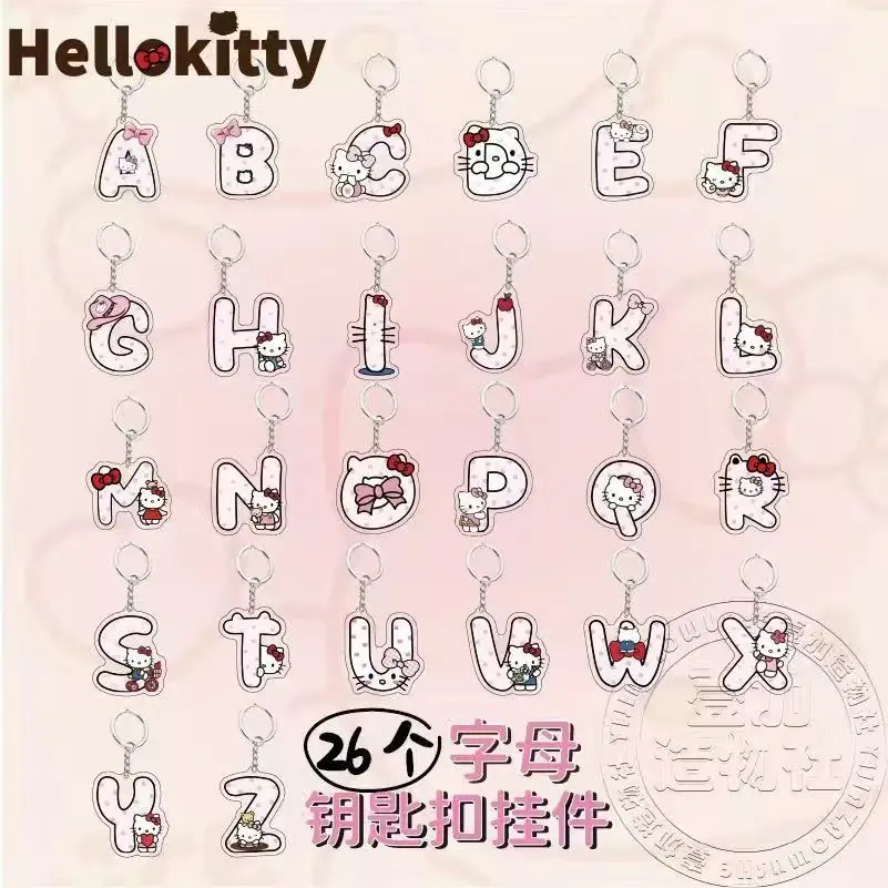 

HelloKitty Cute Cartoon 26 Letter KT Cat Pendant Acrylic Keychain High Beauty Student Backpack Gift Accessories