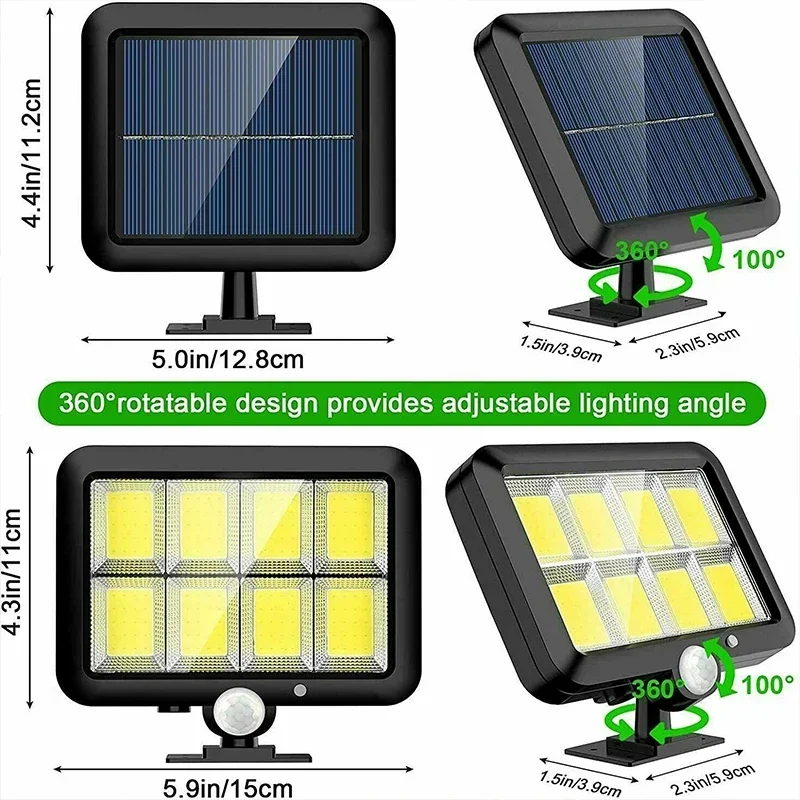 Impermeável Motion Sensor Dividir Lâmpada de Parede, Jardim Street Lights, Luz Solar, Jardim Luz, 3 Modos, 160 COB, 120 COB, 100COB, 1Pc