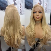 Peluca rubia de onda suelta RONGDUOYI, peluca con malla frontal para mujer, pelo sintético, fibra resistente al calor, línea de cabello Natural, Cosplay de encaje
