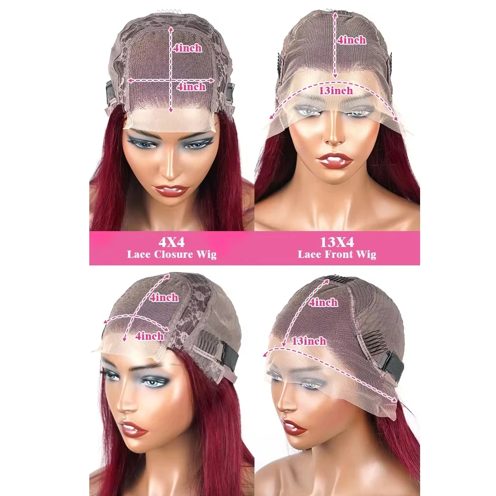 34 بوصة 99j بورجوندي الباروكات شعر الإنسان 13x4 HD الدانتيل أمامي باروكة من شعر طبيعي 250% الكثافة قبل قطعها مستقيم شعر مستعار أحمر اللون #6