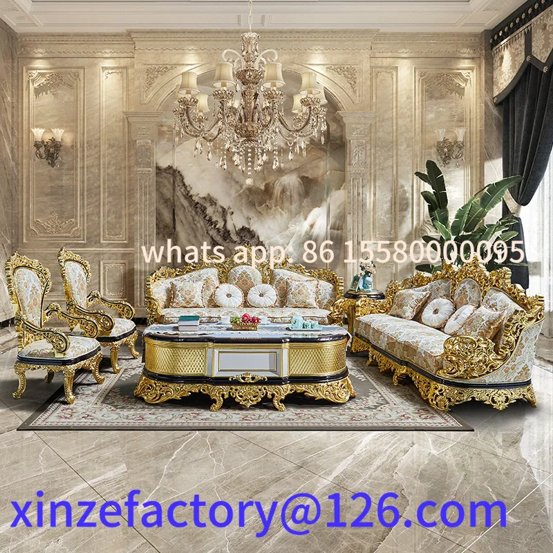 

Customizable French sofa solid wood carving flower fabric Turkey
