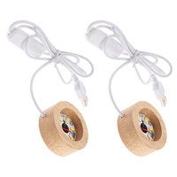 2pcs Night Light Base 12cm Wide 2cm Thick Warm LED Wooden St for Crystal Snowball Glow Decor USB Charging Glass Art Display Base