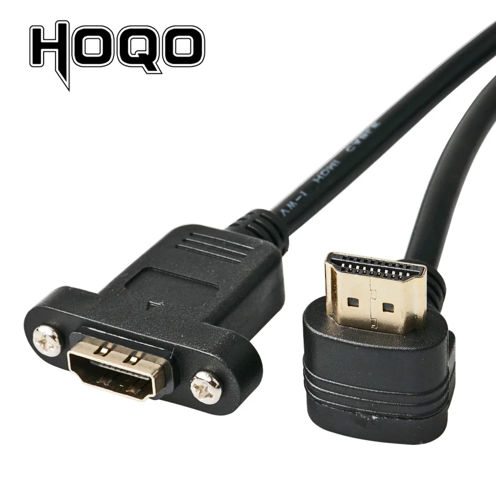 HDMI-compatible 90 Degree Right Angle HDMI Panel Mount socket Extension Cable Screw HDMI Female to Male Panel Connector Cord