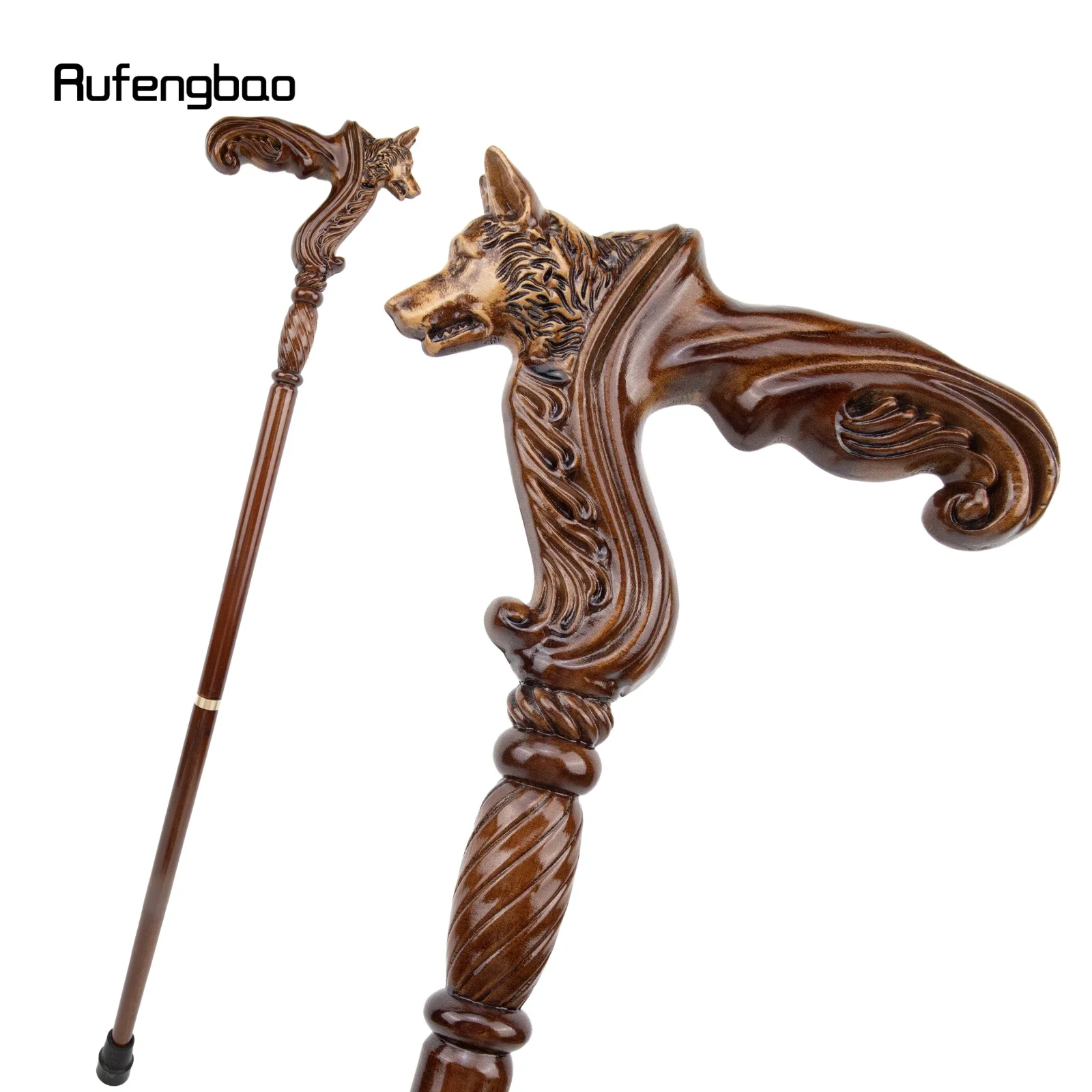 Wolf tongkat berjalan kayu coklat, hiasan vampir, tongkat berjalan cosplay kayu Halloween Mace Wand Crosier 93cm