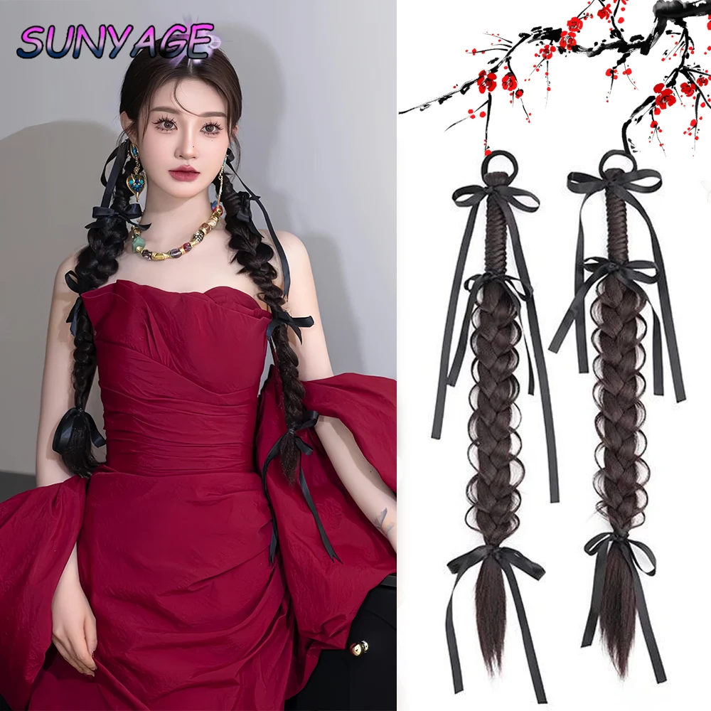 

Коса ручной работы из рыбьей кости, витая коса, коса Fried Dough Twists, двойной хвост, парик, лента, синтетический парик, коса с хвостиком