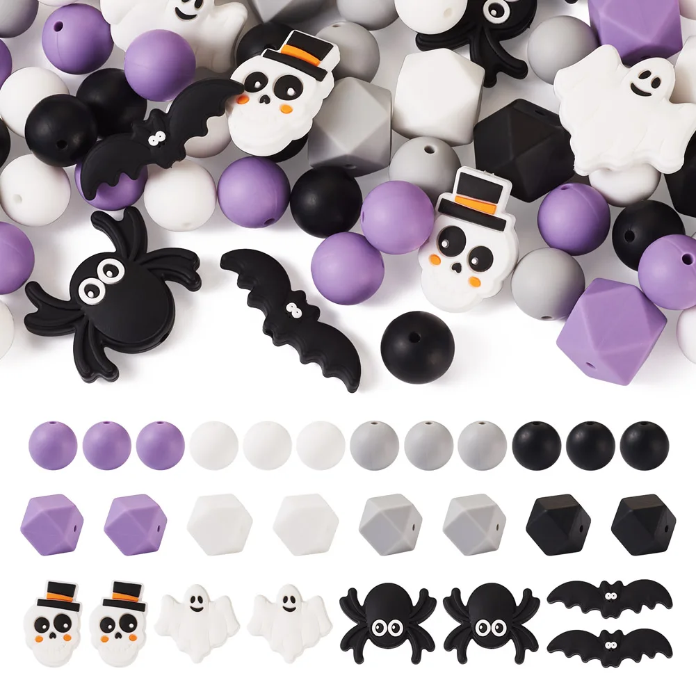 Halloween Theme Silicone Beads Multi-style Mixed Color DIY Holiday Gift Bracelets Necklaces Earring Jewelry Making Accessories