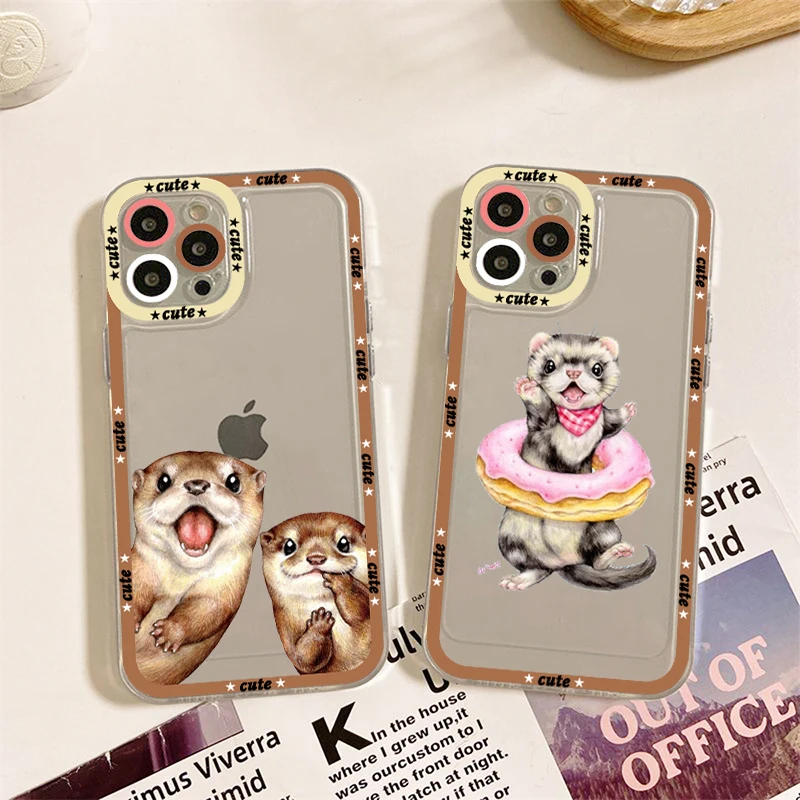 Cute Cartoon Otter Phone Case for iPhone 11 12 13 Mini Pro Max 14 Pro Max Case shell