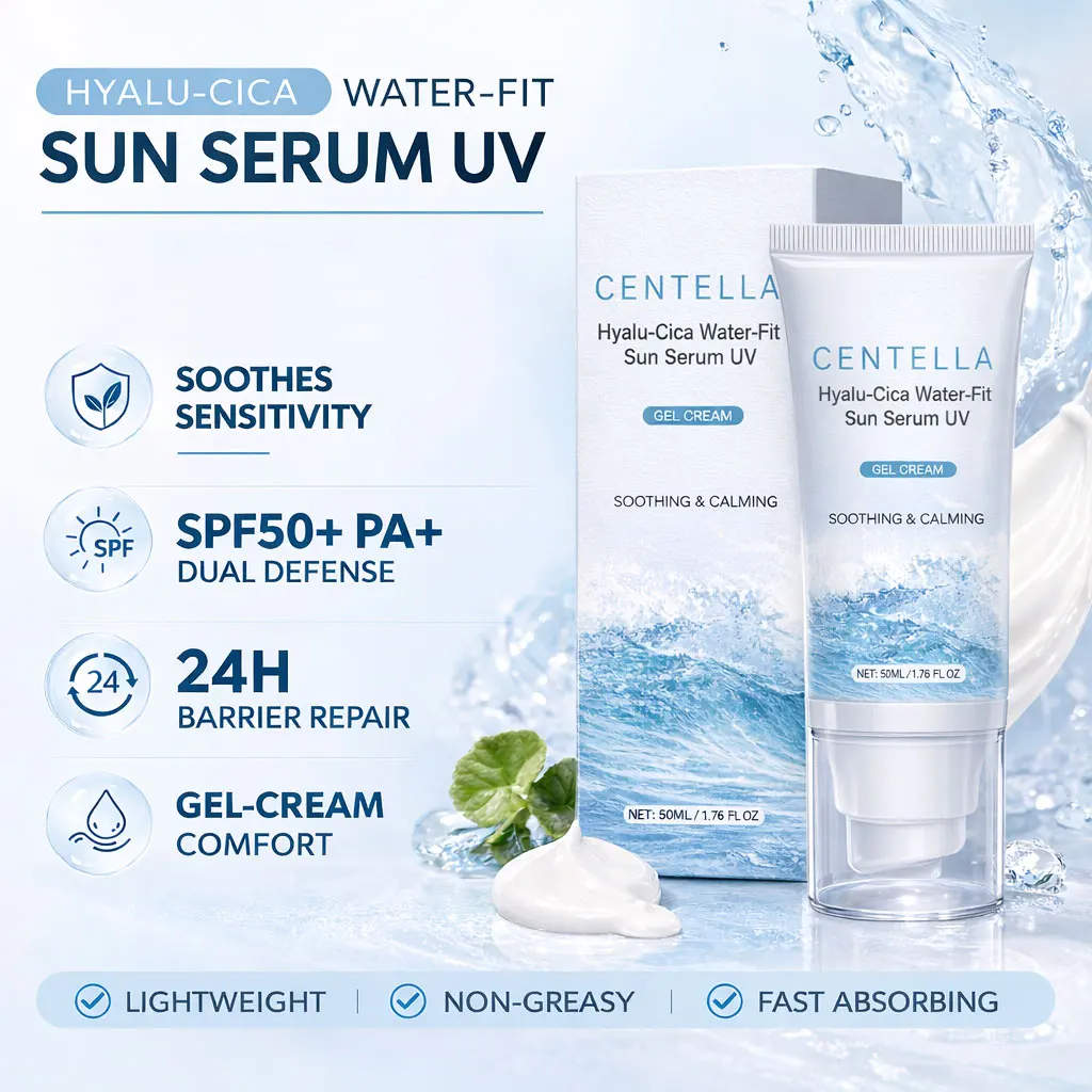 Hyalu-Cica Water-Fit Sun Serum UV 50ml Lightweight Sunscreen for Daily Use, Korean Sunscreen, Watery and Creamy Texture