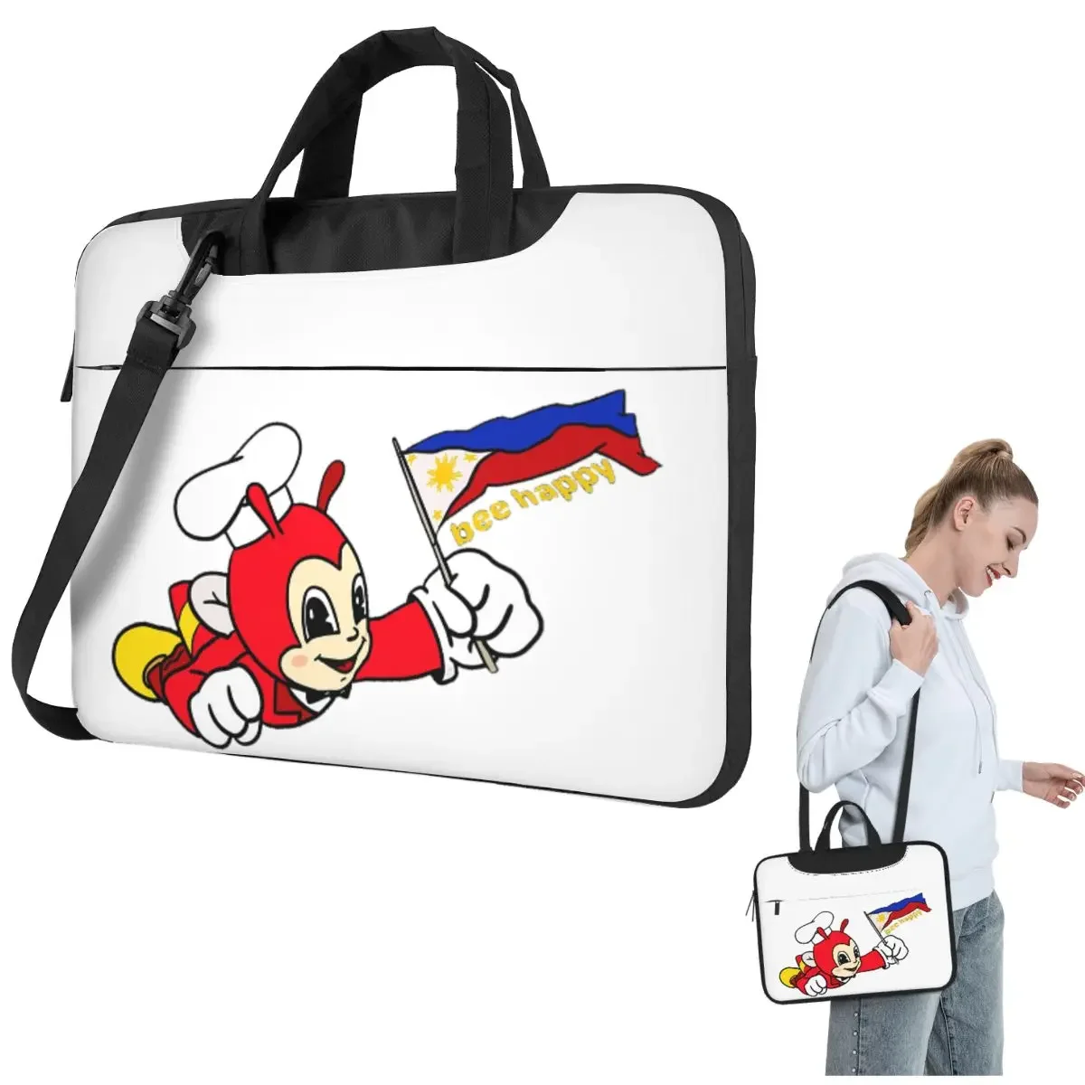 JOLLIBEE BEE HAPPY PHILIPPINE FLAG STICKER Crossbody Laptop Bag Case Computer Bag 13 14 15.6 Inch Notebook Pouch for Lenovo