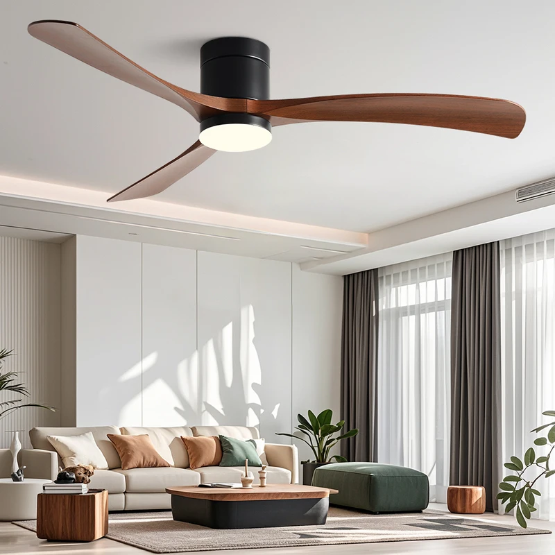 38/56inch Low Floor Ceiling Fan Light 3 Blades DC Motor Remote Control LED Lights for Restaurant Coffee Shop Home Hotel Office
